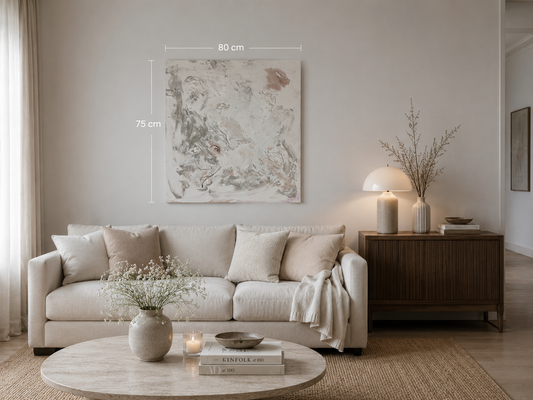 Quiet Traces original abstract painting displayed in an elegant Scandinavian-inspired interior.