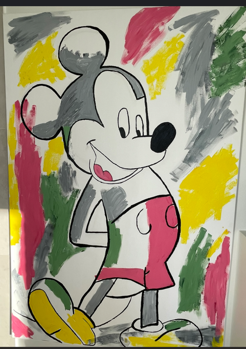 Colourful handmade Mickey Mouse painting for kids room art collection by Victoria Lorenz Studio
