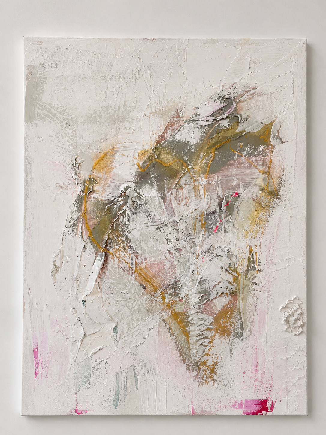 Close-up detail of the textured heart motif in Whispers of the Heart with subtle gold and blush tones.