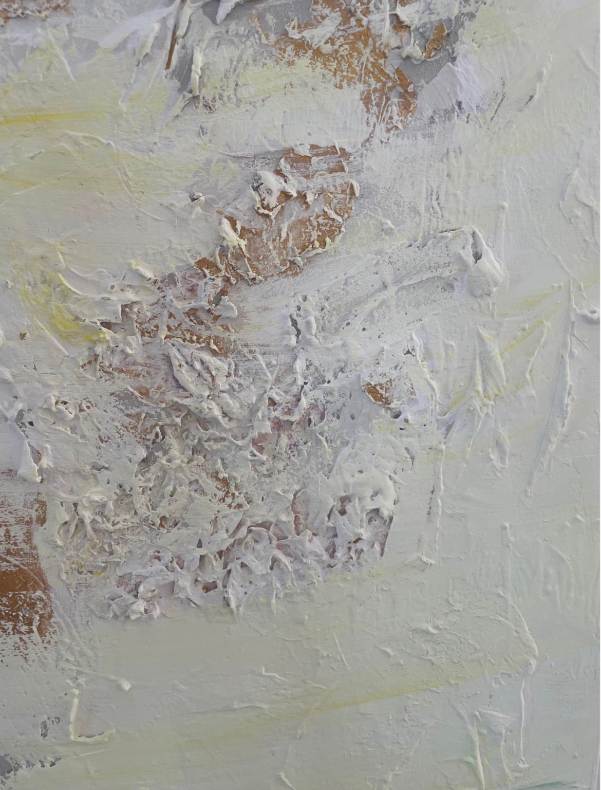 Detailed view of Soft Serenity with textured brushstrokes and subtle earthy tones.