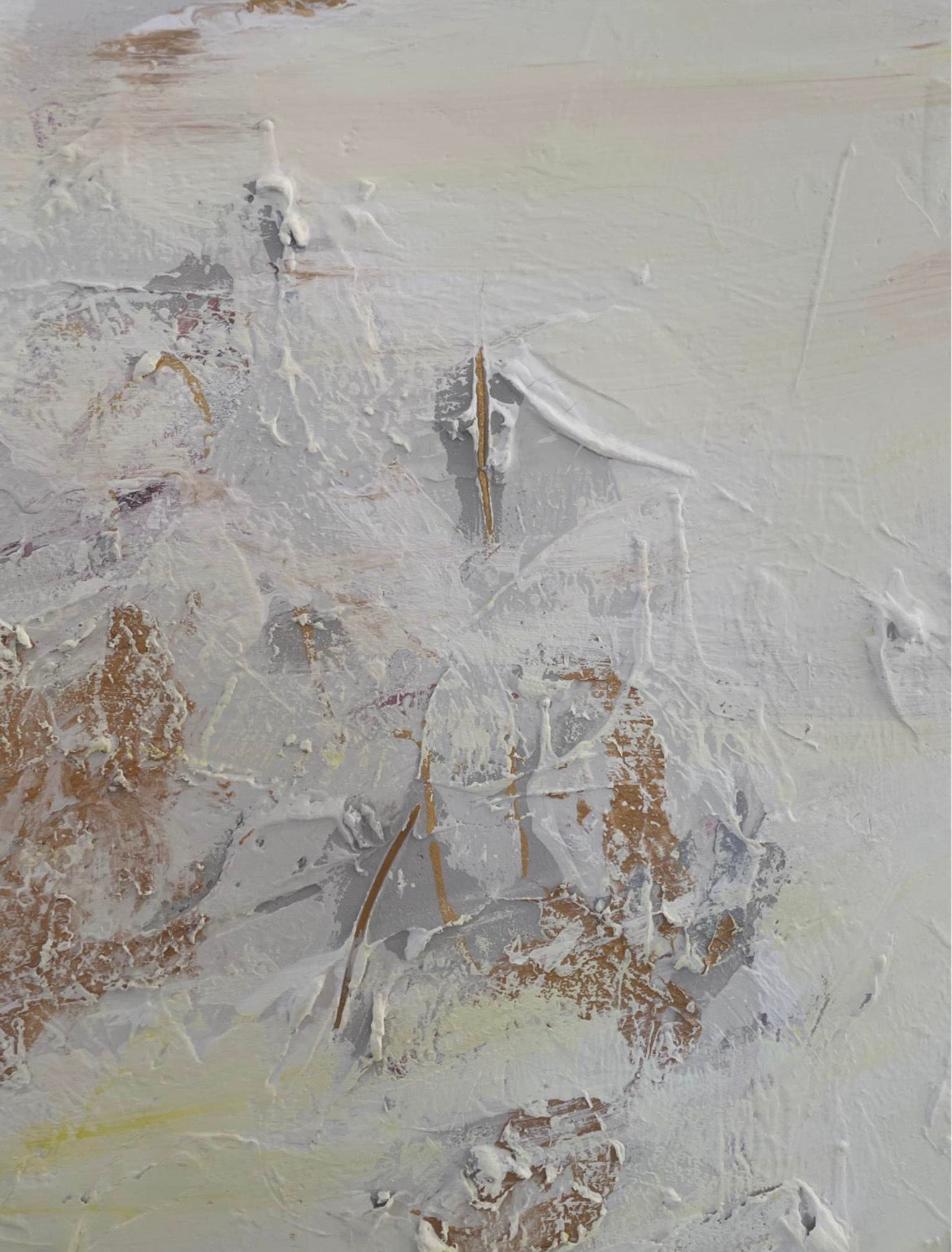 Close-up of the richly textured surface of Soft Serenity with soft neutral and warm beige tones.