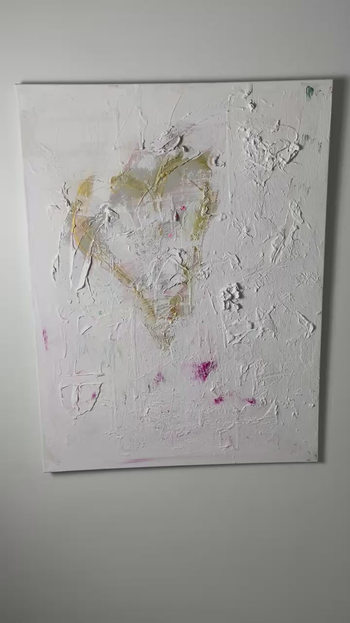 Video showing Whispers of the Heart original abstract painting and its layered textured surface.