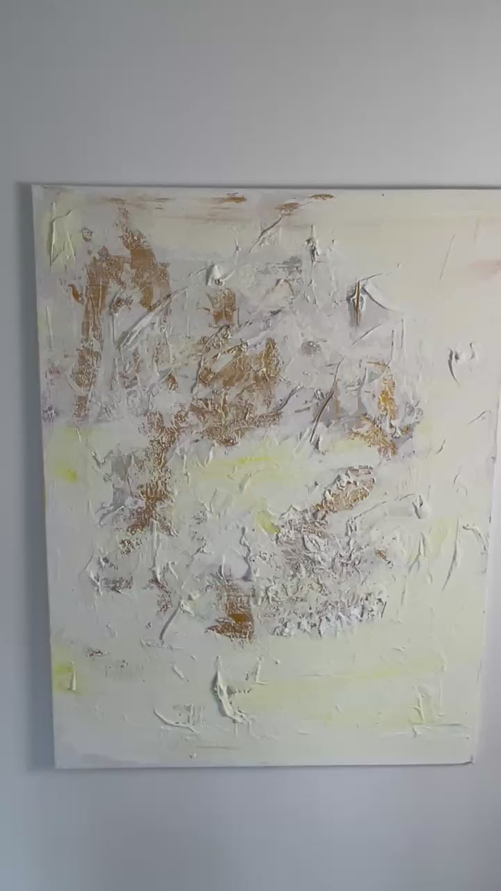 Video showing Soft Serenity original abstract painting and its layered textured surface.