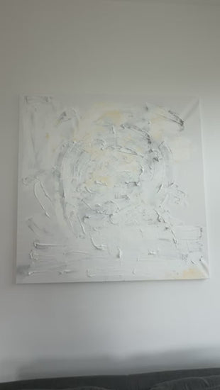 Quiet Harmony original abstract painting by Victoria Lorenz shown in full, featuring textured ivory, light grey, beige and subtle golden tones.