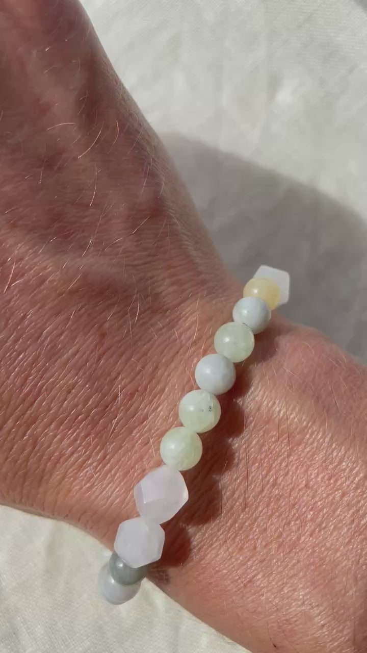 Video showing the Forest Coast natural gemstone bracelet worn on the wrist, highlighting its natural colours and organic gemstone patterns.