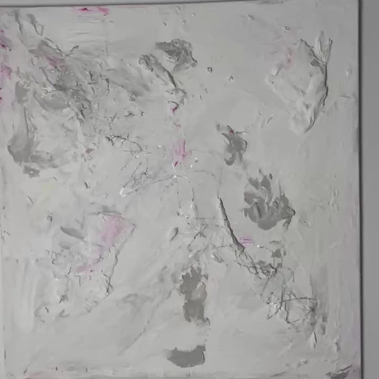 Video showing Soft Whispers original abstract painting and its textured surface in close-up.