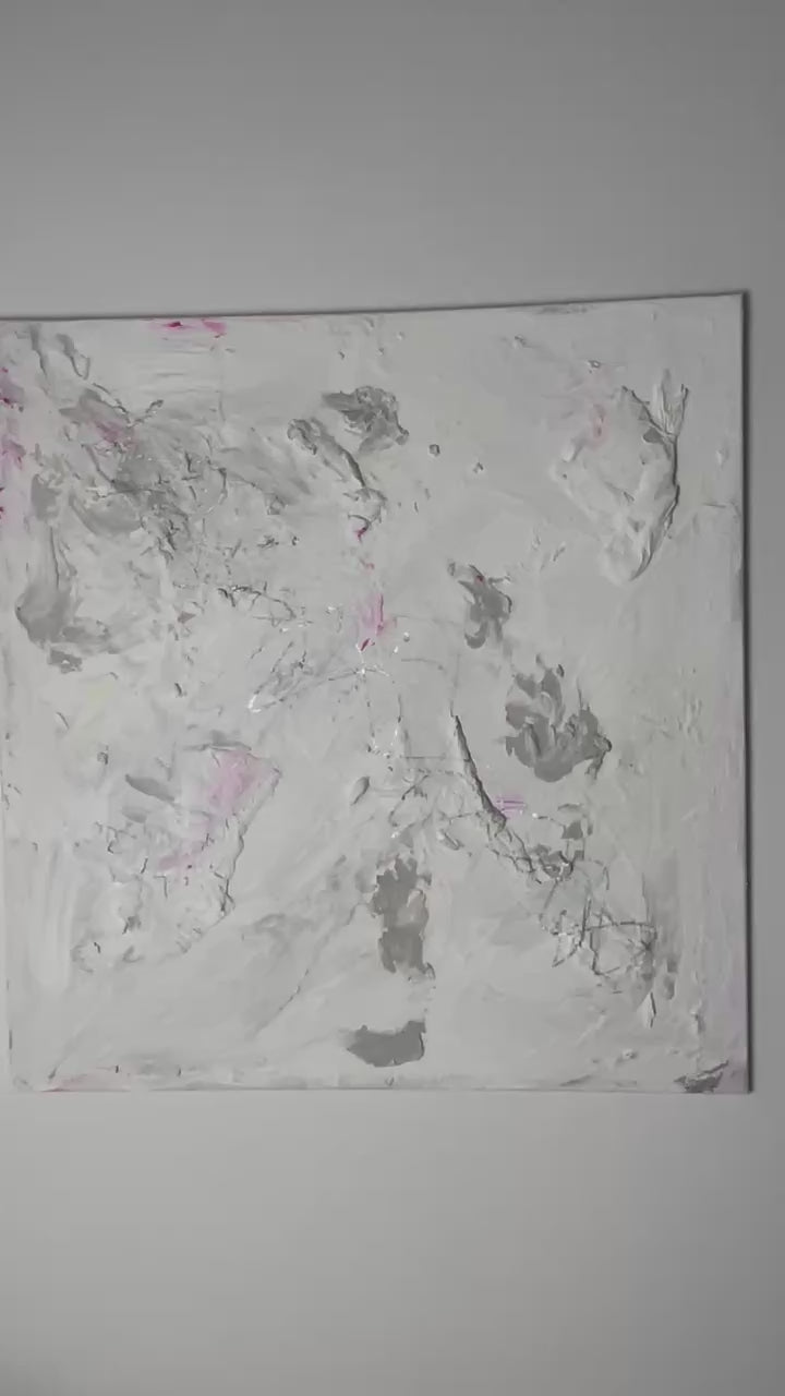 Video showing Soft Whispers original abstract painting and its textured surface in close-up.